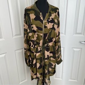 Camouflage Sheer Gold Zippered Drawstring Waist Coverup  Size 2X
